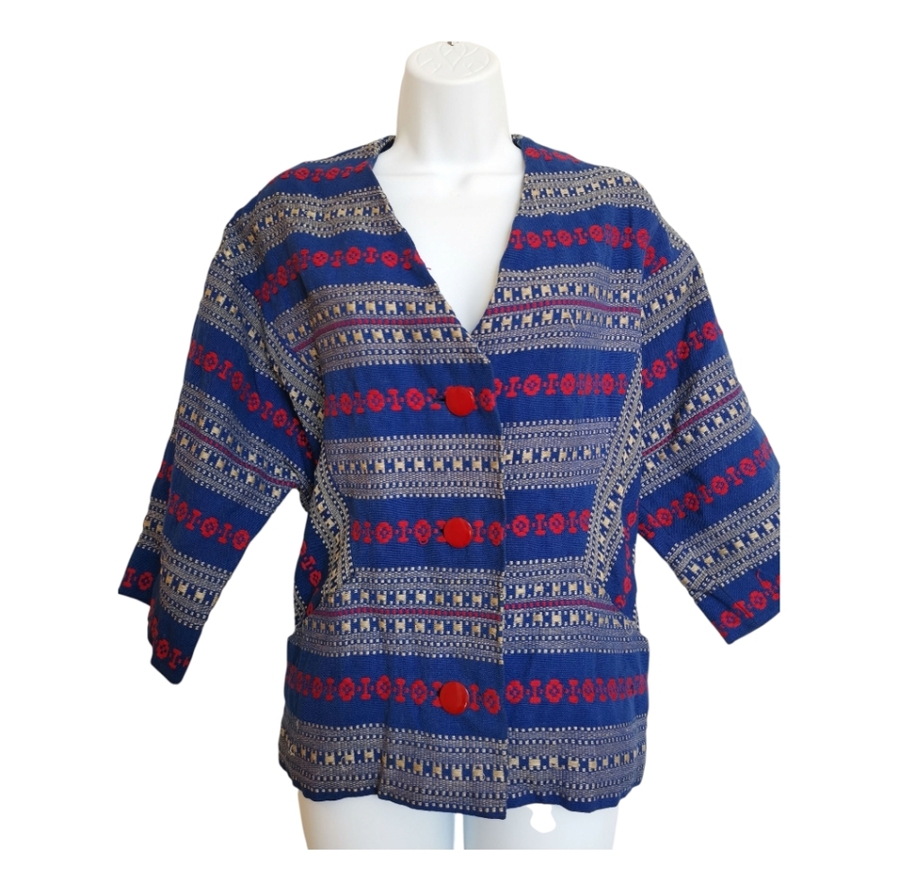 Vintage 60s oversized blazer jacket Blue Red
